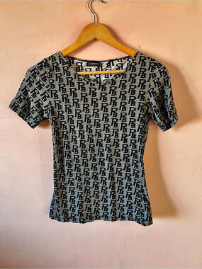 roccobarocco Printed Short Sleeve Top Gray & Black